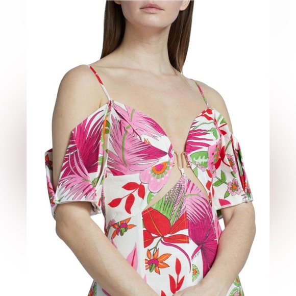 Cult Gaia Dina Linen Blend Floral Midi Dress - Picture 7 of 9